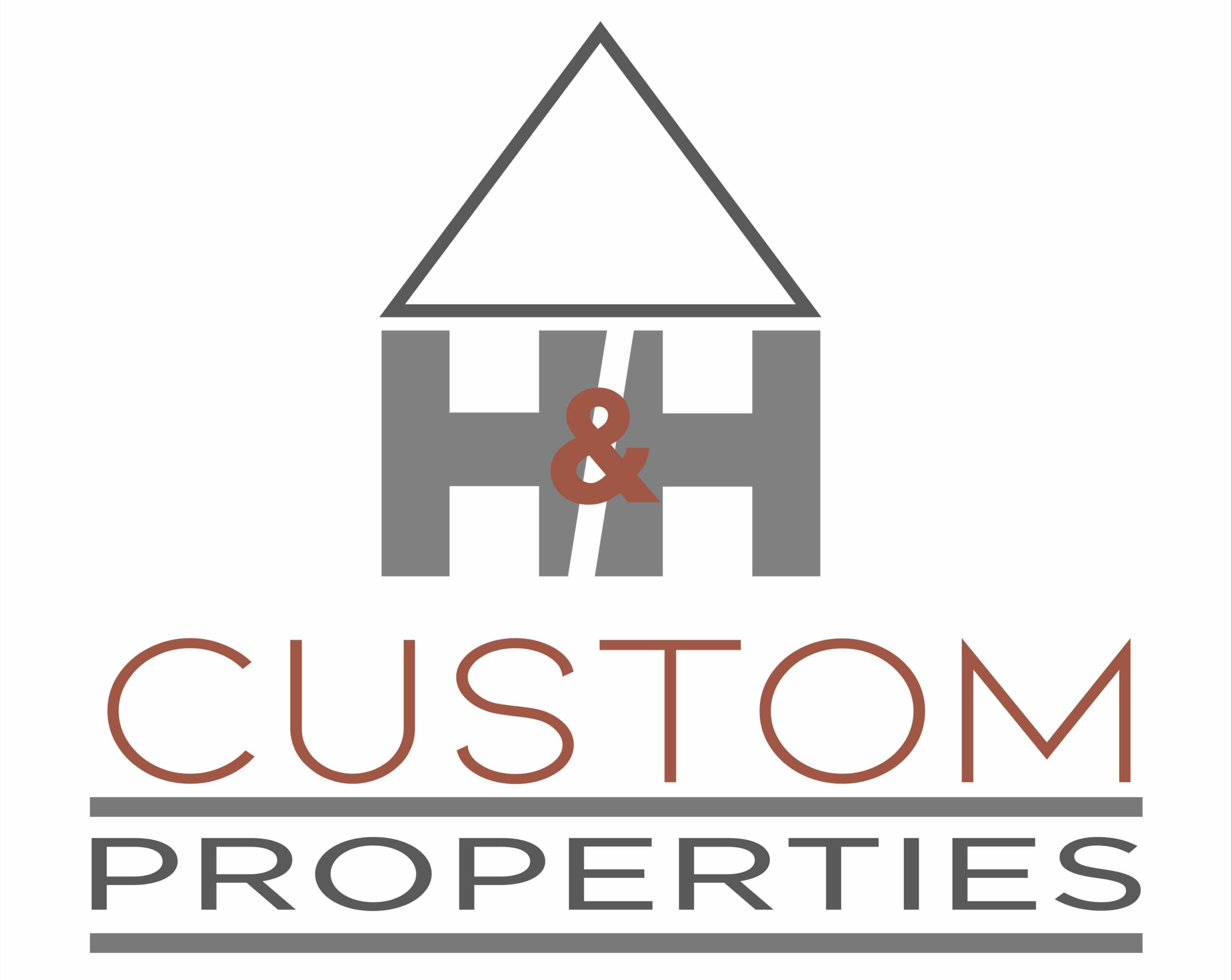 H & H Custom Properties Logo. Silver H with a brown & and another silver H